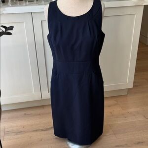 Elegant J Crew Navy Blue Sleeveless Dress with front pockets & double back vents